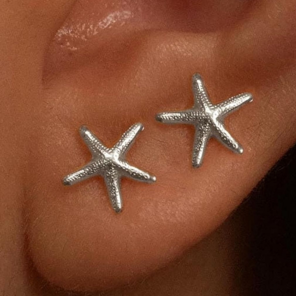 14K Gold Plated Small Starfish Stud Earrings, 2 Pairs
